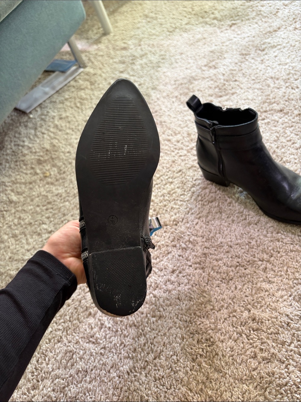 Nasty Gal Black Pointed Leather Ankle Boots with Side Zip and Buckle - Picture 4 of 5